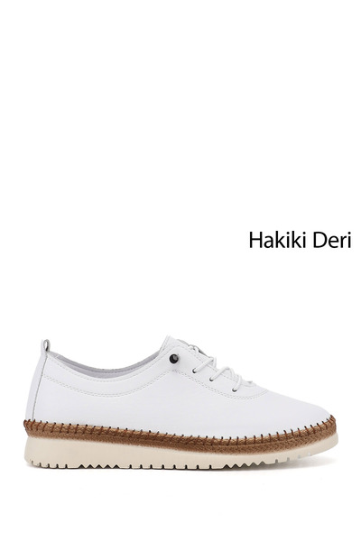 GÖNDERİ(R) Women's White Lace-Up Genuine Leather Comfort Shoes