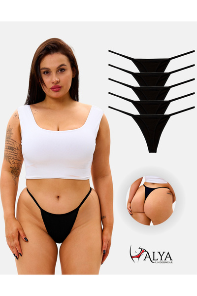 ALYA UNDERWEAR Női húzózsinóros tangabugyi - 5 db fekete csomagban 1301p