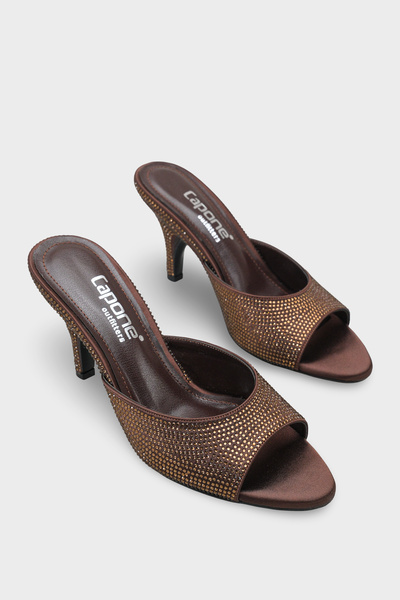 Capone Outfitters Lenore Stoned Feta Filled Medium Heeled Satin Women's Shoes...