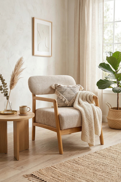 Zem Matilda Ahşap Ayaklı Berjer,Sütlü Kahve