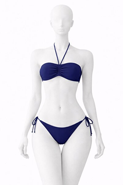 VAJESTO Дамски тъмносин еластичен ликра комплект бикини с връзки на врата, бе...