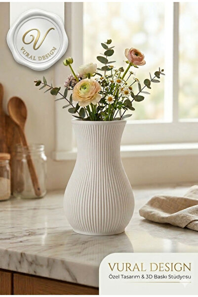 Vural Design Modern Dekoratif Masaüstü Vazo – Minimalist 3D Baskı Vazo (Su Ge...