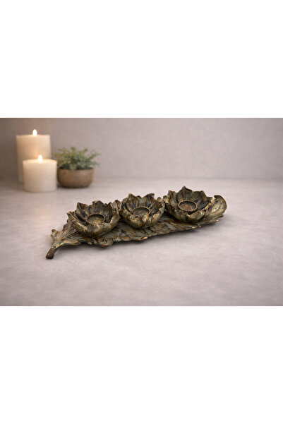 MGS COLLECTION Mgs Hediyelik Yapraklı Üçlü Dekoratif Hediyelik Lotus Çiçek