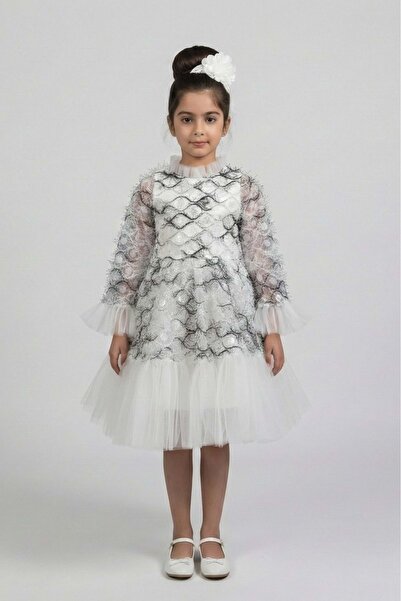 Mnk Baby&Kids Rochie de nuntă pentru fete, cu mâneci spaniole, cu detalii din...