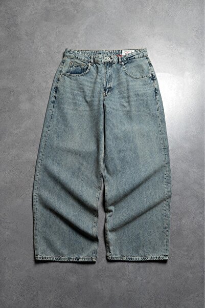 GRJ denim Soft Stone Blue Wide Leg Super Baggy Blue Men's Jean Trousers