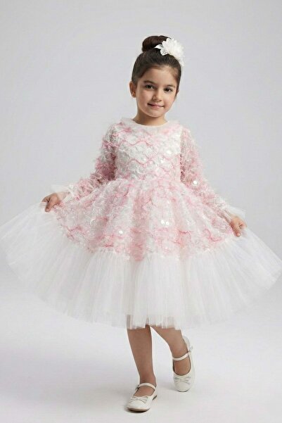 Mnk Baby&Kids Rochie de nuntă pentru fete, cu mâneci spaniole și fustă pufoas...