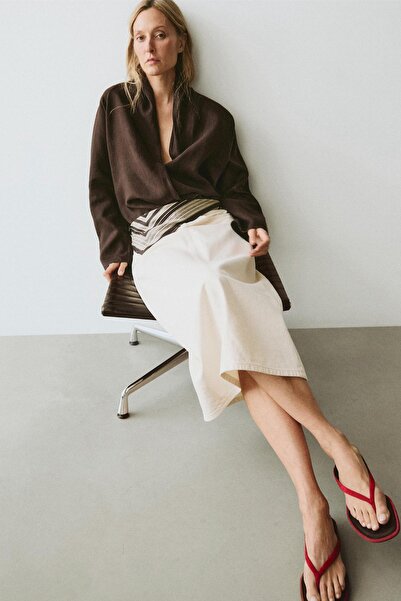 Massimo Dutti Dökümlü kruvaze keten bluz