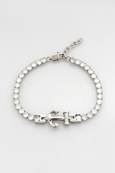 UKHWD SUPPLY Beyaz Taşlı Çapa Çelik Bileklik