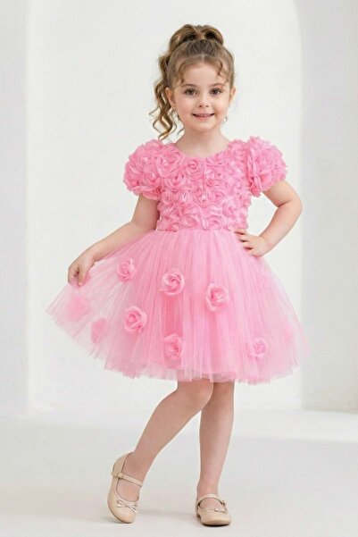 Mnk Baby&Kids Rosali Lase Detay Kız Tütü Abiye Elbise M00803 PEMBE