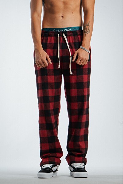 Super Rare Plaid Pattern Waist Elasticated Red Men's Pajamas