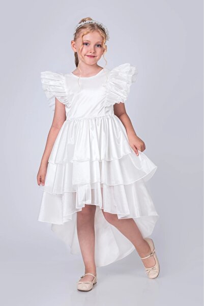 Mnk Baby&Kids Rochie de Seara Vragia pentru Fata cu Coada si Coroana M00745 ALB