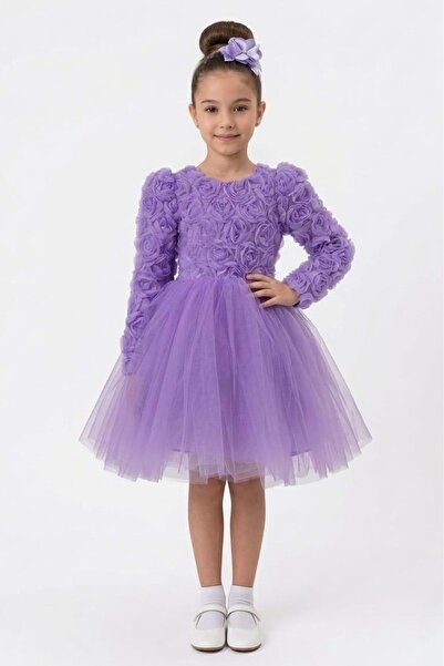 Mnk Baby&Kids Luvia Μακρυμάνικο Κοριτσίστικο Βραδινό Φόρεμα Τούτου M00810 LILA