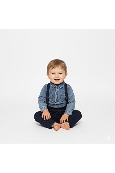 Mnk Baby&Kids طقم جينز وقميص وبنطلون جبردين للأولاد الصغار M00774 أزرق داكن