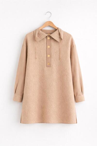 one depot only for quality life Women's Embossed Detailed Buttoned Front Tunic