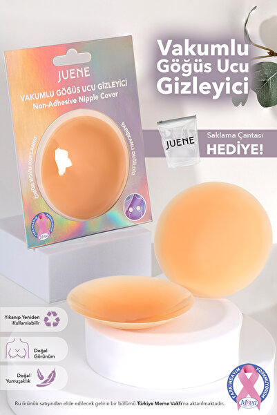 Juene Silikon Göğüs Ucu Gizleyici – Yapışkansız Vakumlu, İz Bırakmayan, Tekra...