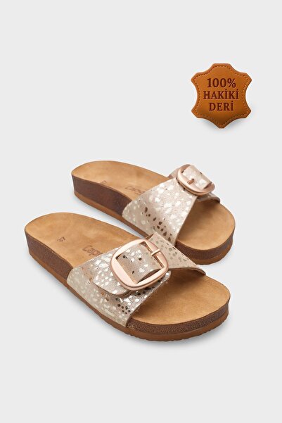 Capone Outfitters Lee Large Buckle Anatomical Cork Sole Leather Slippers