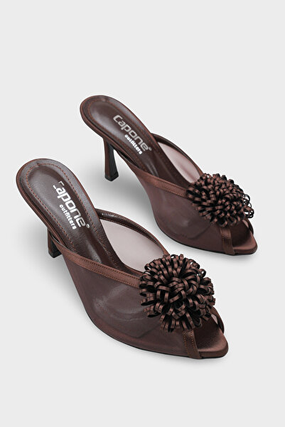 Capone Outfitters Caitrin Mesh Satin Mid-Heeled Stylish Women's Shoes Slipper