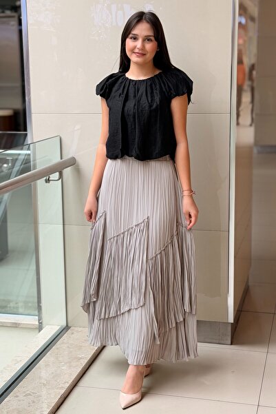 sentez giyim Sentez Viola Parçalı Kırıştırma Etek