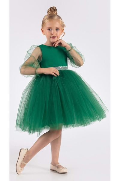 Mnk Baby&Kids Βραδινό φόρεμα με μανίκια από σιφόν για κορίτσια MNK0534 ΠΡΑΣΙΝΟ