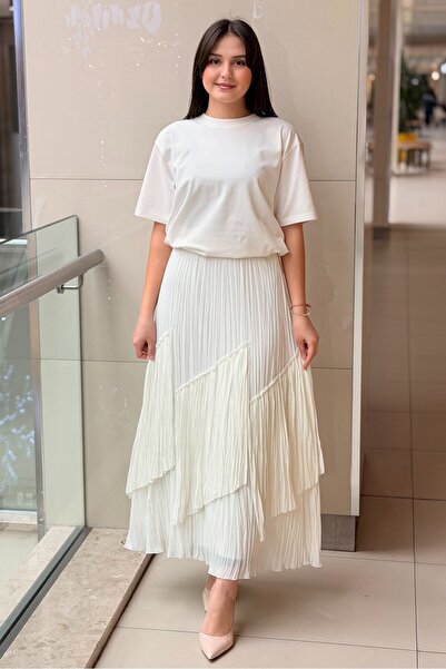 sentez giyim Sentez Viola Parçalı Kırıştırma Etek