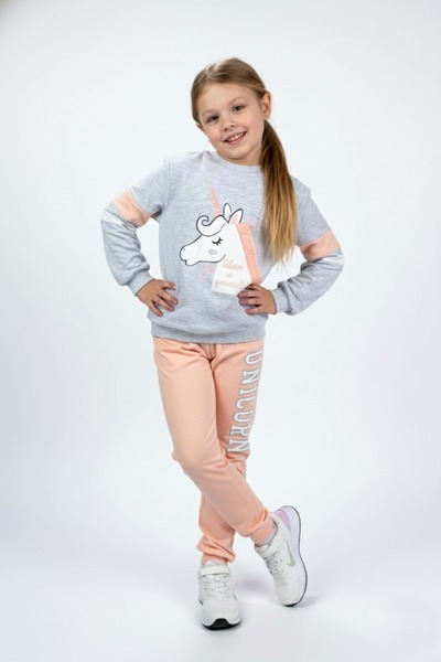 Mnk Комплект спортен екип за момичета с рогати коне СИВ