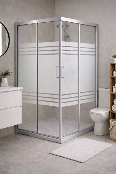 DOCCİA BELLA BANYO Duşakabin kare parlak alüminyum 5mm temperli desenli buzlu...