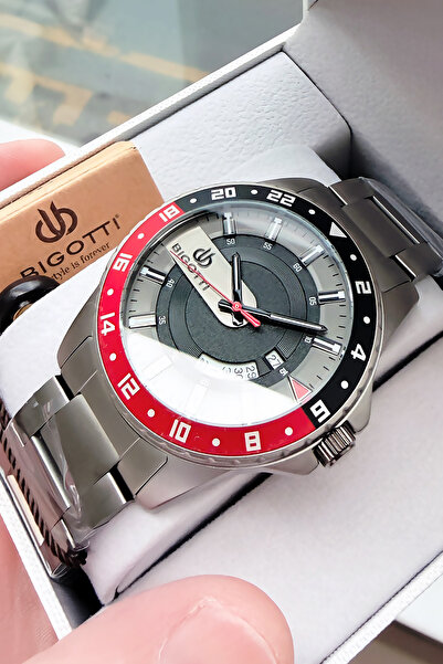 Bigotti ساعة يد رجالية مقاومة للماء 5 ATM مع صندوق خاص، سوار فولاذي بلون مدخن...