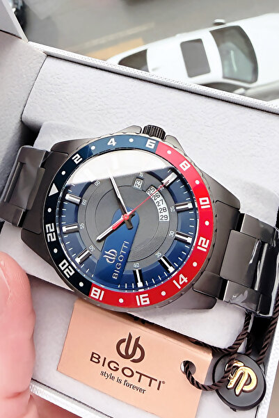 Bigotti Özel Kutulu 5 ATM Su Geçirmez Erkek Kol Saati Füme Renk Çelik Kordon ...