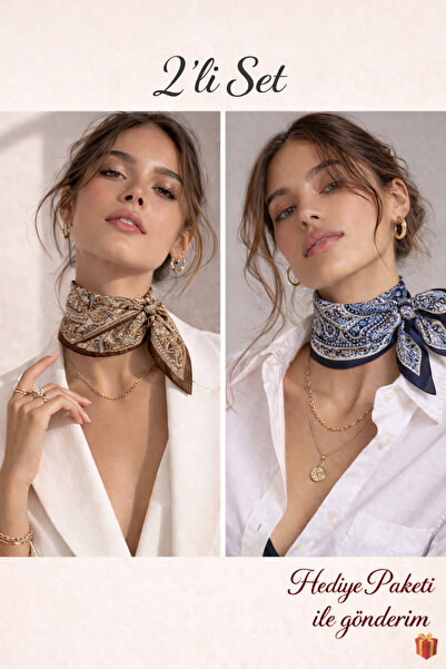 Bermody Women's Scarf 2-Piece Set 50X50 Square Bandana Scarf Rayon Italian St...