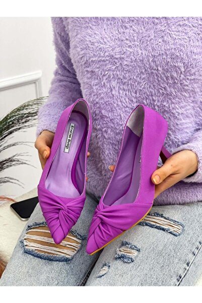 ERVANIN BUTİĞİ Mor Saten (CrossBow) Fiyonk Detay Kadın Stiletto
