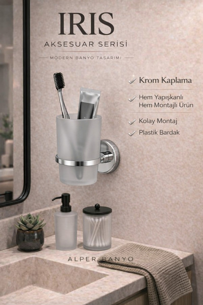 Alper Banyo Yapışkanlı Krom Diş Fırçalık (PLASTİK BARDAK) - Ister Yapıştır Is...