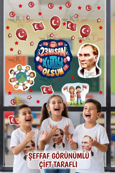 Kt Grup 23 Nisan Çocuk Bayramı Çift Taraflı Cam Kapı Duvar Sticker Seti