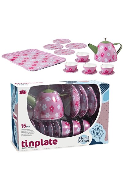 KentOyuncaK مجموعة شاي فلورال توي - 15 قطعة، طقم شاي معدني