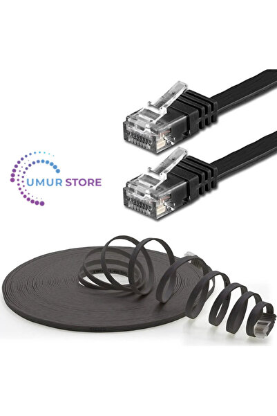 Herz CAT6 Yassı Ethernet (Network, LAN) Kablosu, Siyah, 15 metre