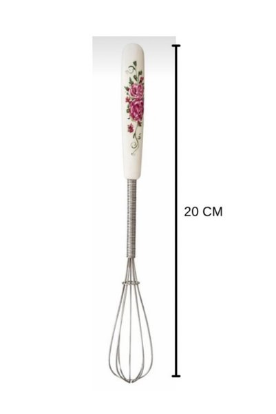 Keskon Porcelain Strappy Metal Mini Whisk 20 cm – Hand Whisk, Kitchen Mixing Wire