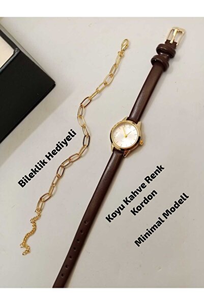 Brality Vintage Round Design- Dark Brown Color Strap- Minimal Gold Case- Wome...