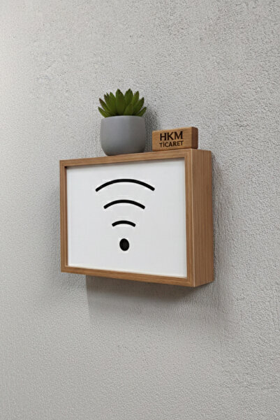 HKM Ticaret صندوق تخزين مودم واي فاي من الخيزران قابل للتعليق على الحائط بحجم...