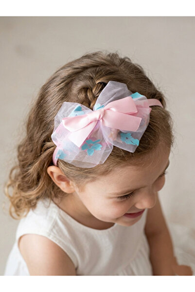 Sweet twins accessories Pembe Mavi Turuncu Çiçek Desenli Tüllü Çocuk Taç Pemb...