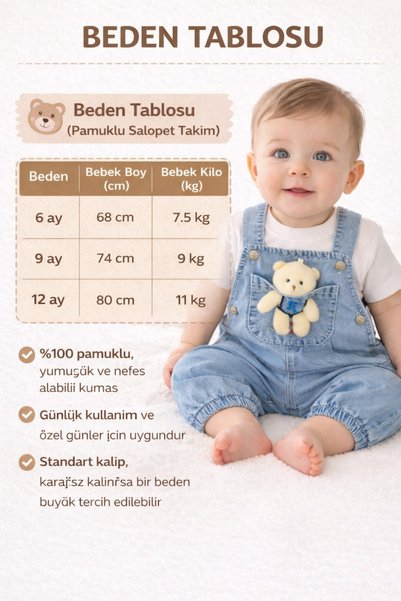 VERONA TARZ Girl Boy Baby Jean Denim Salopet Jumpsuit Set of 2 with Teddy Bear Toy Denim Summer Wear