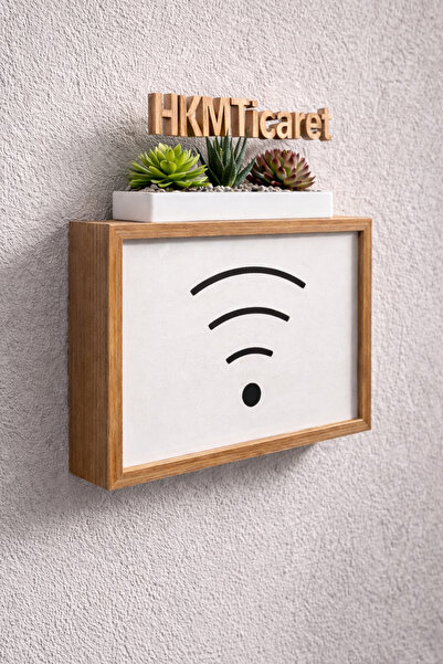 HKM Ticaret صندوق تخزين مودم واي فاي من الخيزران قابل للتعليق على الحائط بحجم...