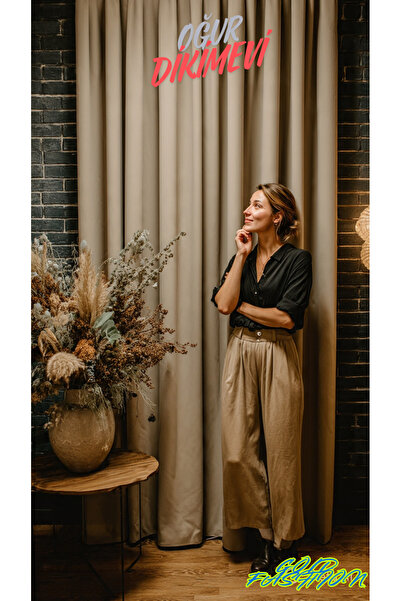 AYCE EV TEKSTİLİ ستارة عازلة للضوء باللون البيج بدون طيات مع حاجب شمس إضافي (...