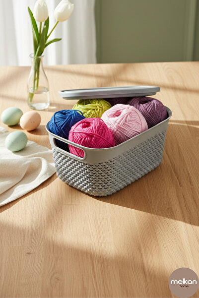 Melkan Home Πλαστικό καλάθι με καπάκι 3,3 λίτρων – Damla Με σχέδιο Καλάθι οργ...