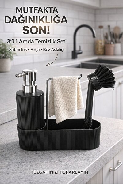 Kitchen Beauty 3’lü Mutfak Seti Fırçalı Süngerli Sıvı Sabunluk Deterjanlık Bu...