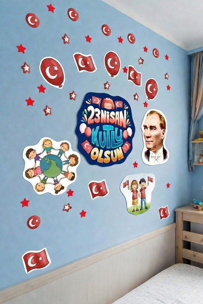 Kt Grup 23 Nisan Çocuk Bayramı Çift Taraflı Cam Kapı Duvar Sticker Seti