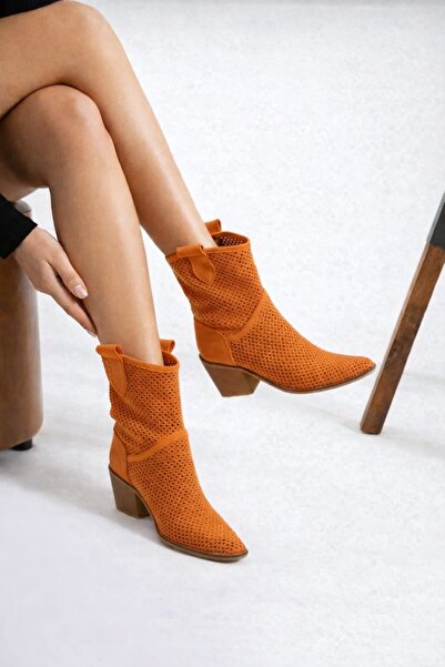 POTEEN Cizme de vară perforate, tăiate cu laser, din piele intoarsa, cu toc, ...