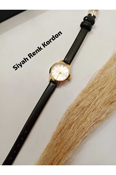 QUARTZ Retro Minimal Vintage Design - Black Color Cord - Round Model Gold Case