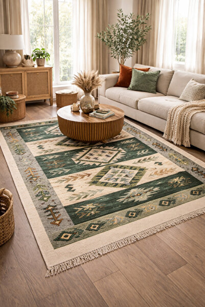 OEM Covor reversibil țesut, iută, dimensiune 120 x 180 cm, verde spic de grau