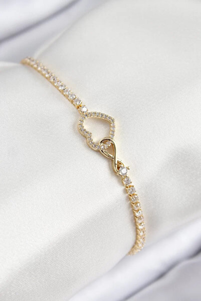 Skygo سوار نسائي من حجر الزركون والنحاس على شكل قلب لا نهاية له لون ذهبي - TJ...