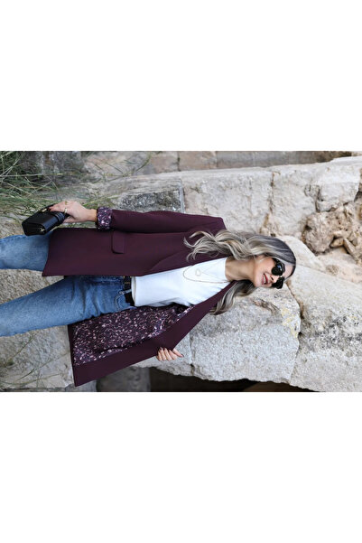 bytugcekaya Λεοπάρ στάμπα Plum Blazer - Γιακάς σάλι και φόδρα