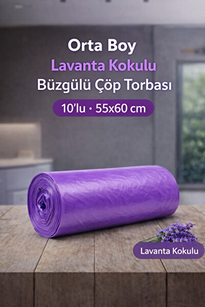 naft 1 Rulo Çöp Torbası Büzgülü Orta Boy Lavanta Kokulu 10'lu Kalın 55x60 Çöp...